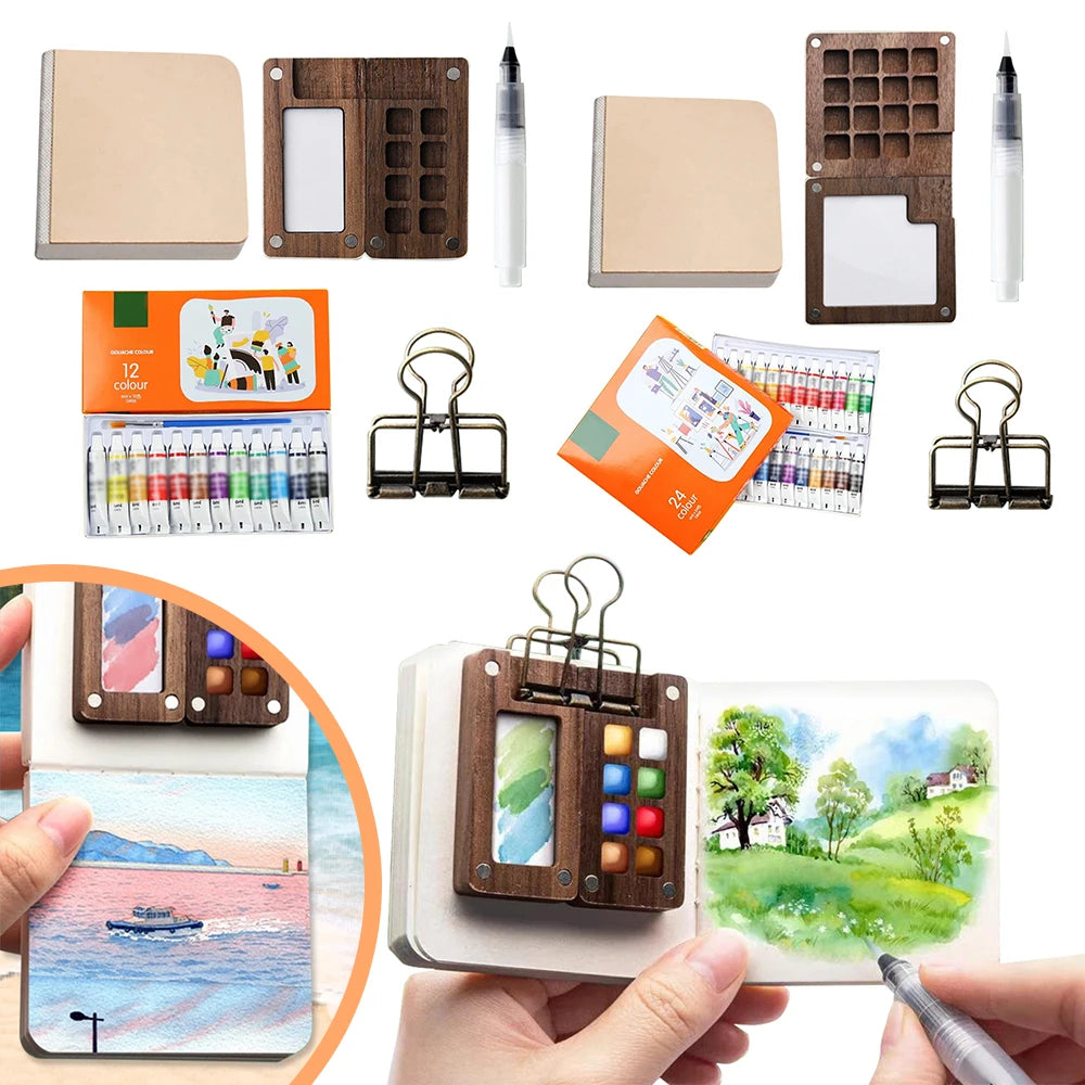 Travel Watercolour Paint Palette Set Mini Pocket Artist Watercolor Paint Palette Travel Sets for Painters Artists Students